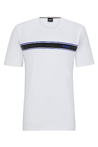 BOSS Herren Urban T-Shirt RN Pyjama-Shirt aus Stretch-Baumwolle mit Streifen und Logo Weiß S von BOSS