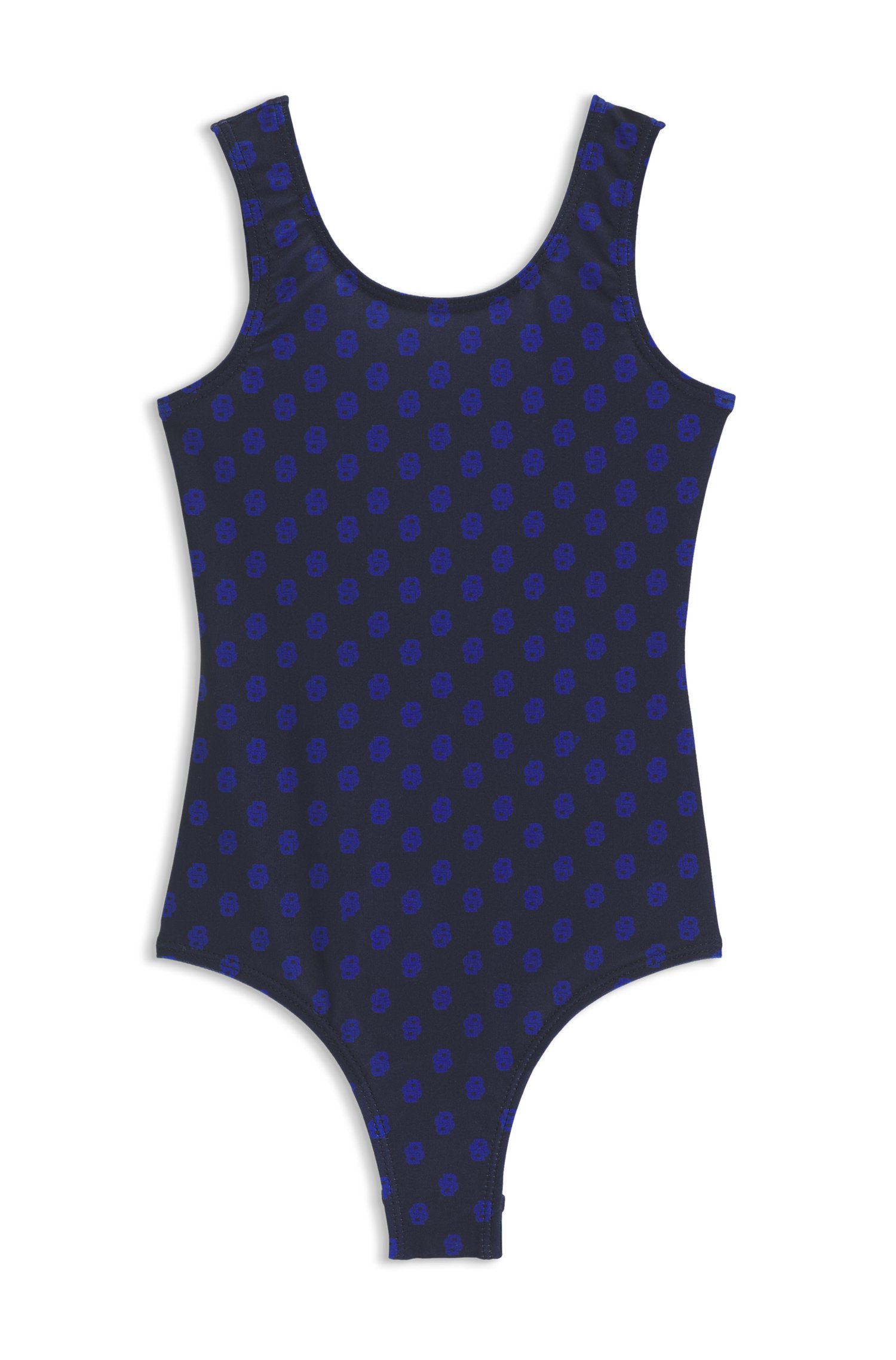 Kids-Badeanzug mit tiefem Rückenausschnitt und Monogramm-Print von BOSS