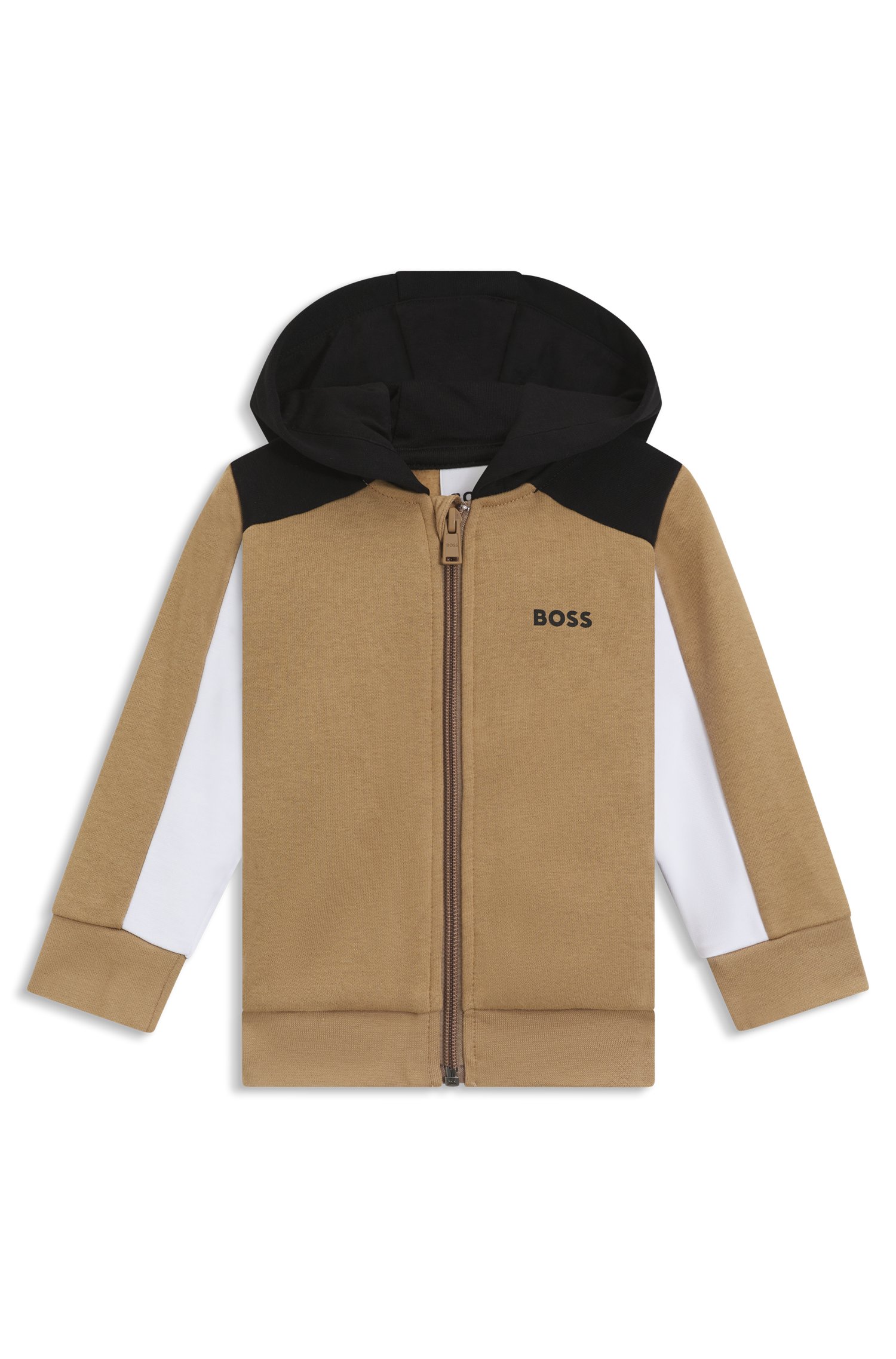 Kids-Fleece-Hoodie aus Baumwoll-Mix im Colour-Block-Design von BOSS