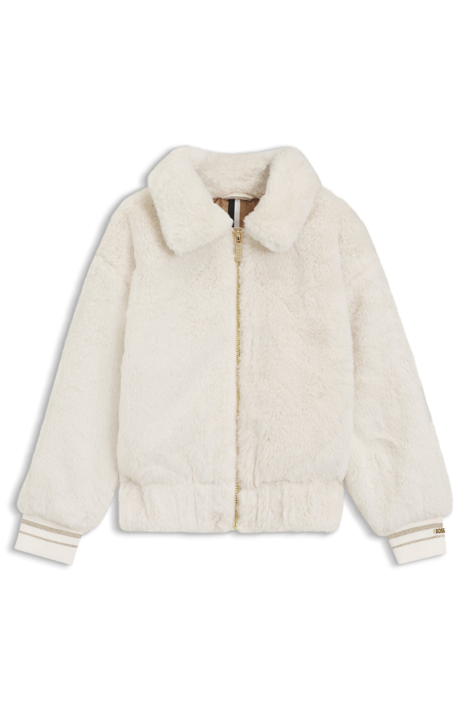 Kids-Jacke aus Kunstfell mit gestreiften Bündchen von BOSS