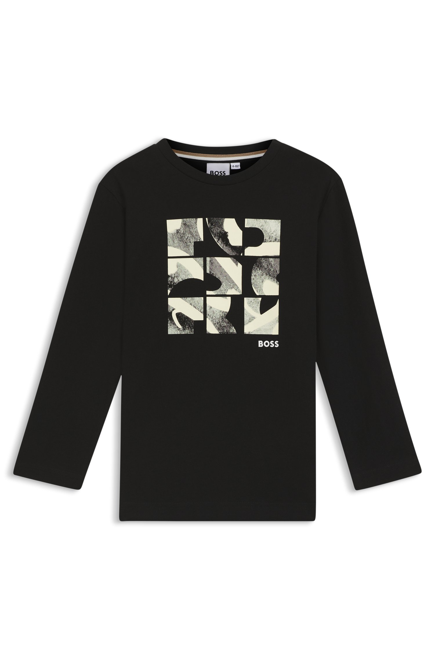 Kids-Longsleeve aus Baumwolle mit Artwork-Print von BOSS
