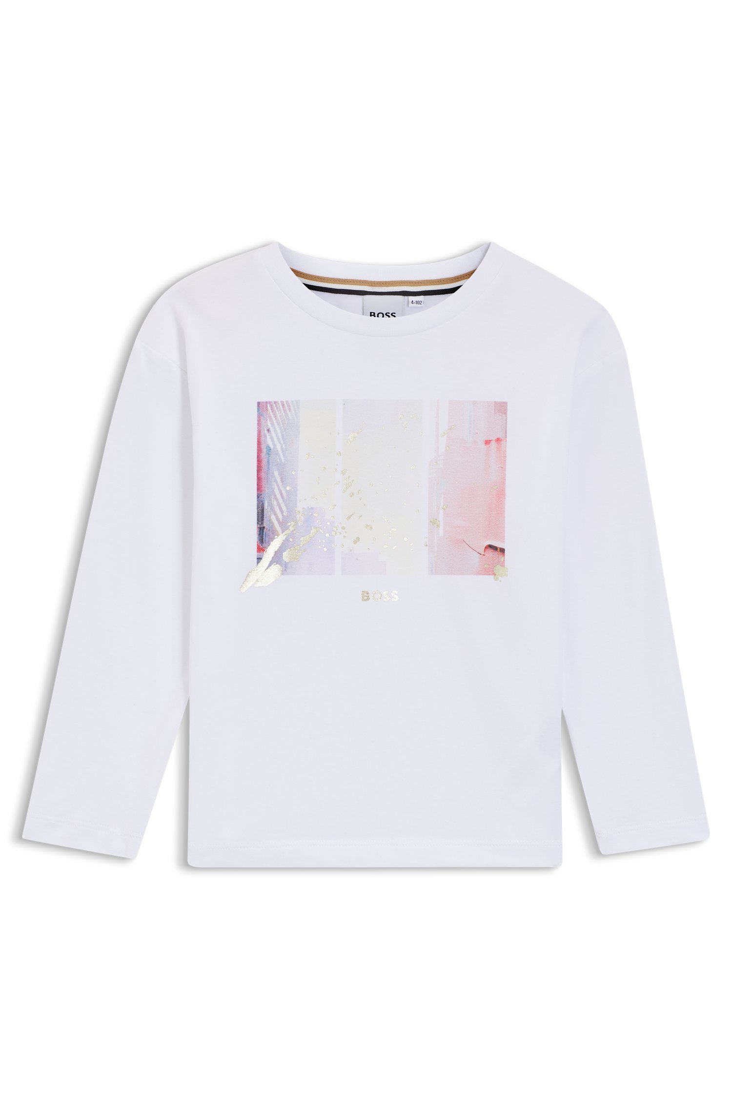 Kids-Longsleeve aus Stretch-Baumwolle mit Artwork von BOSS