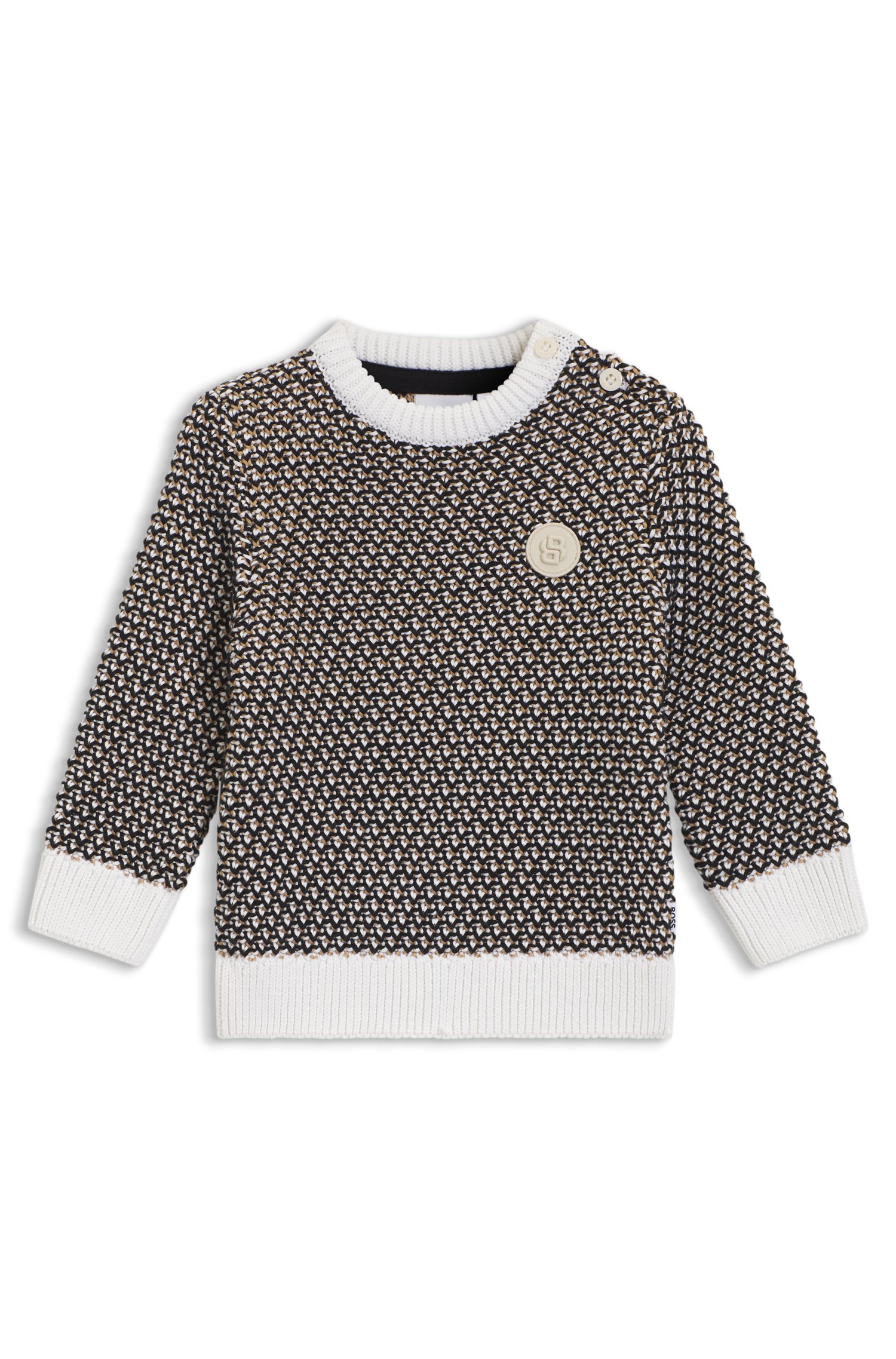 Kids-Pullover aus dreifarbiger Baumwolle mit Double-B-Monogramm von BOSS