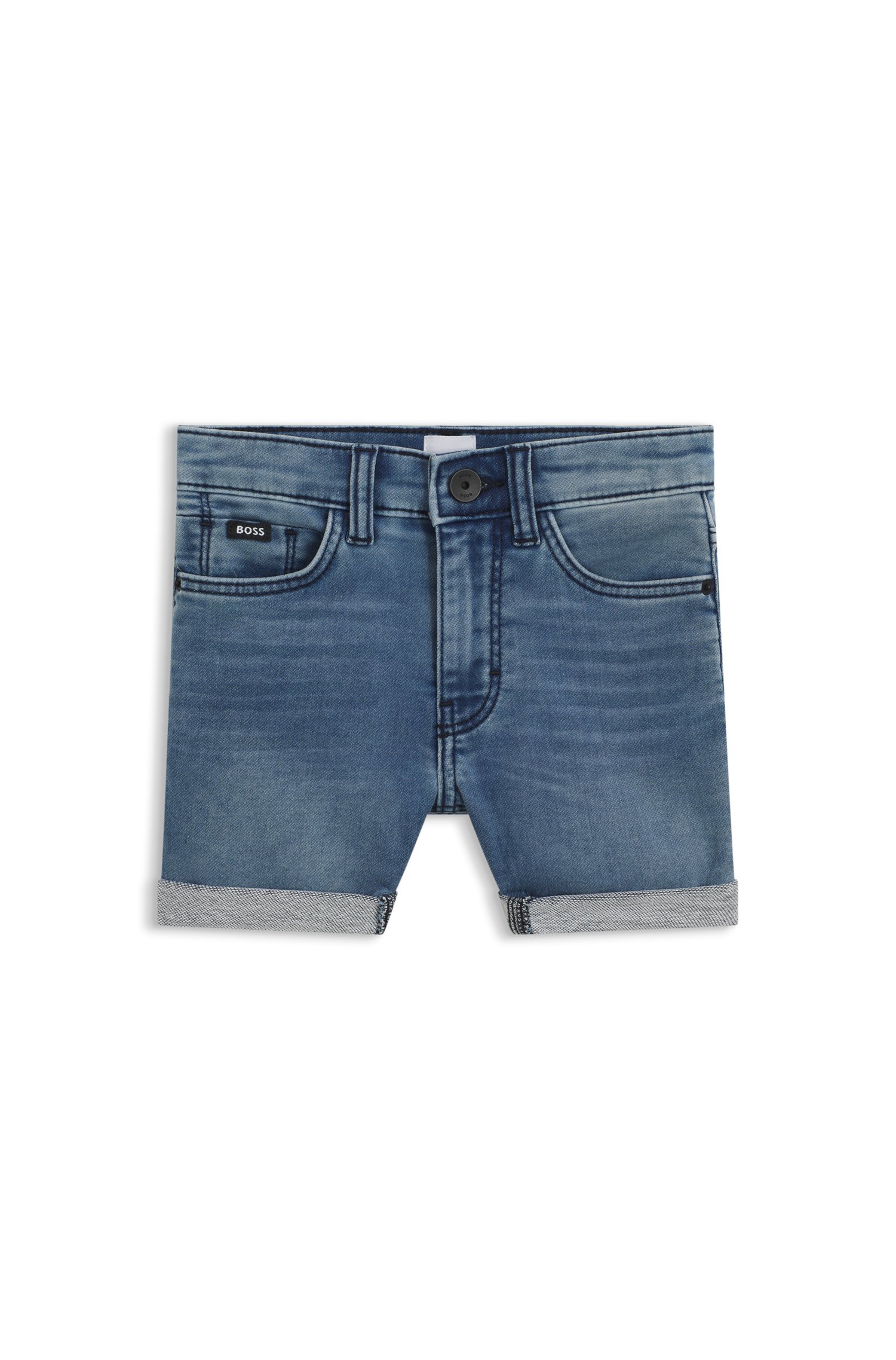 Kids-Shorts aus blauem Stretch-Denim von BOSS