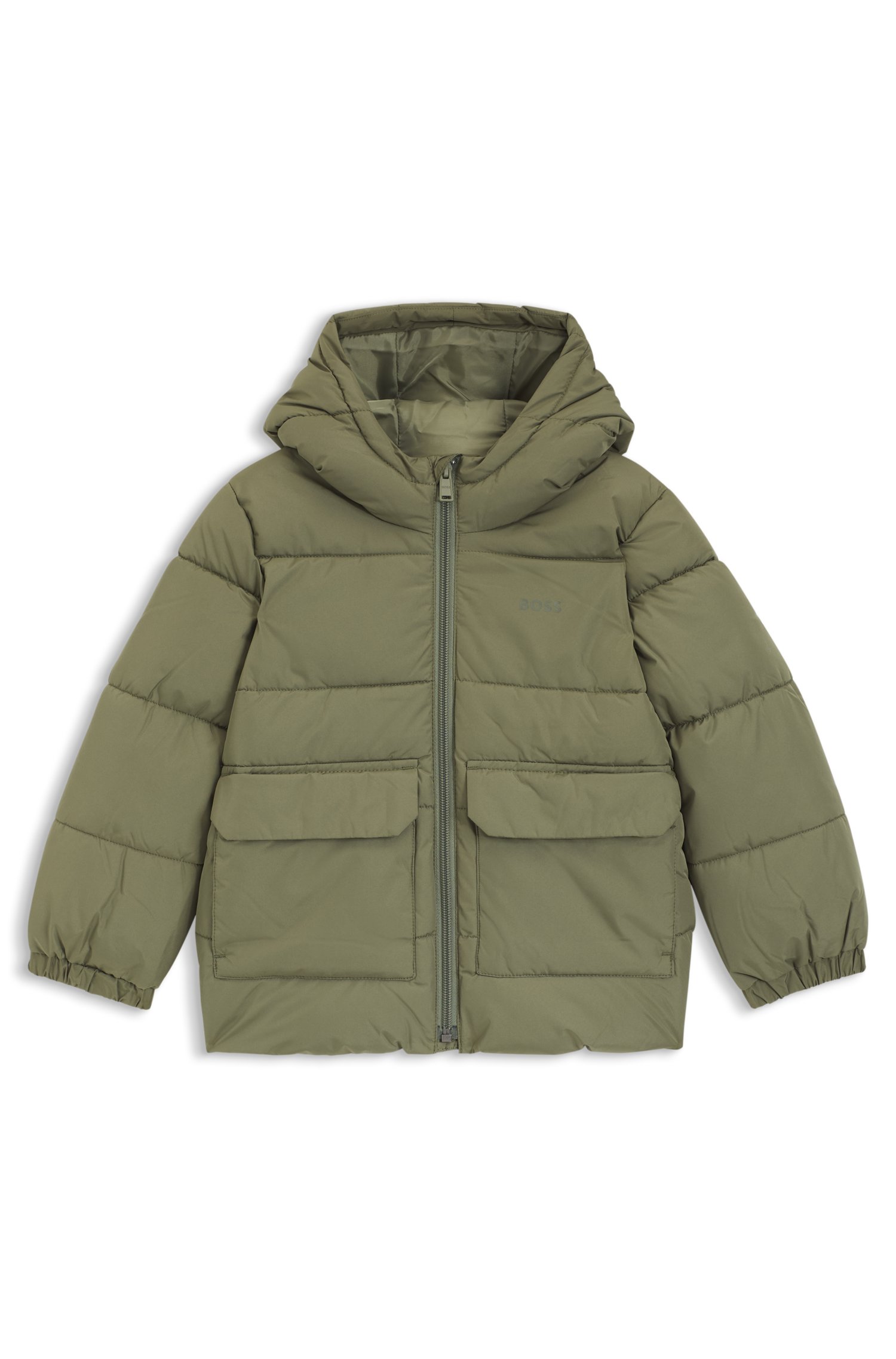 Kids-Steppjacke mit Kapuze und Logo-Print von BOSS