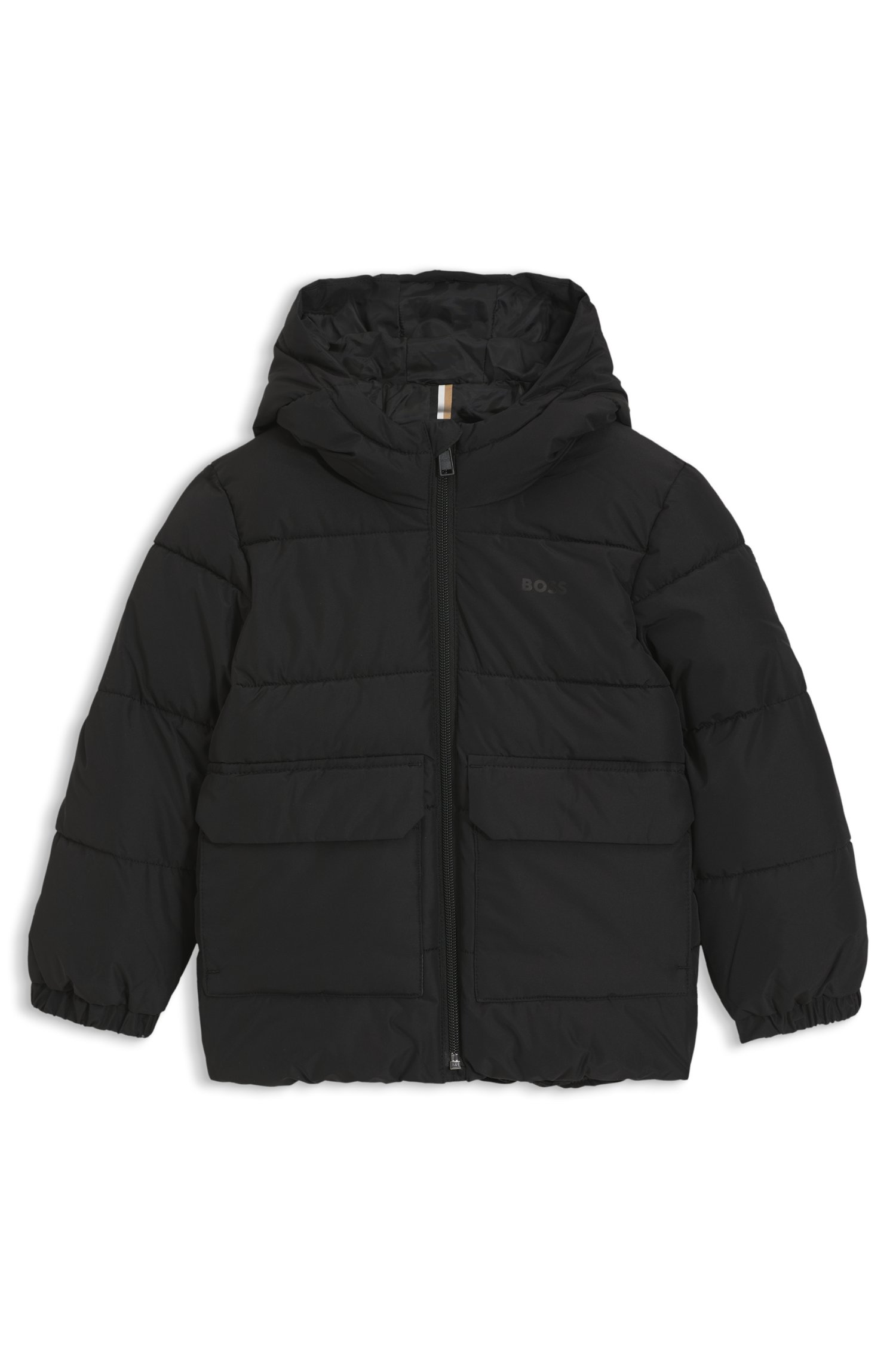 Kids-Steppjacke mit Kapuze und Logo-Print von BOSS