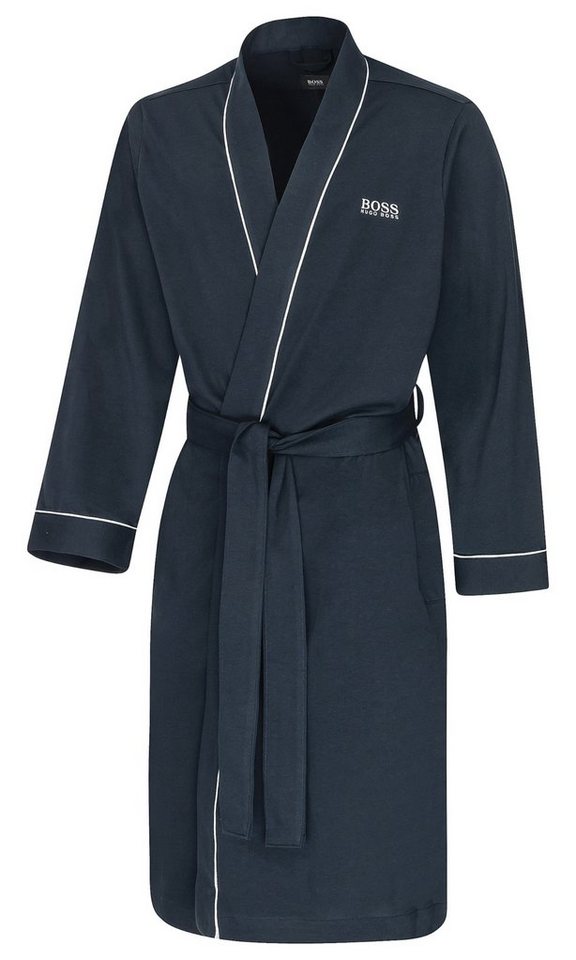 BOSS Morgenmantel Kimono BM, 100% Baumwolle, Kimono-Kragen, Taillengürtel, mit kontrastfarbenen Paspeln von BOSS