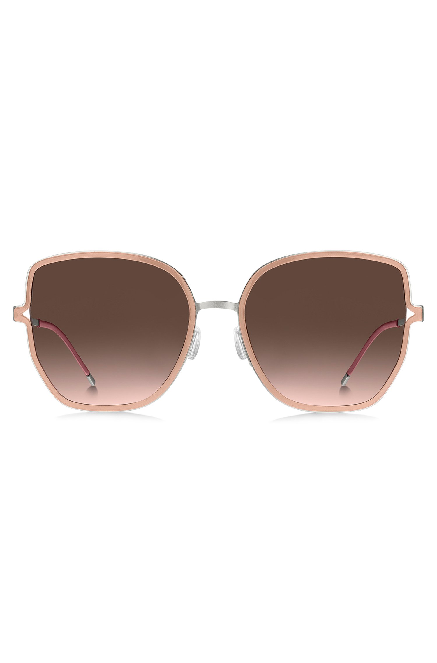 Nudefarbene Sonnenbrille mit geteilten Bügeln und Logo-Kette von BOSS