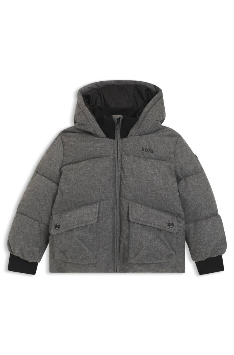 Wattierte Kids-Jacke in Flanell-Optik mit Logo-Print von BOSS