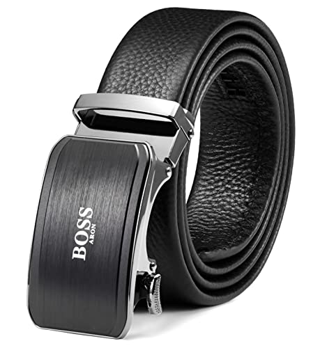 BOSSARON Gürtel Herren Ledergürtel Ratsche Automatikschließe Business Gürtel 35mm Breit Schwarz Verbessertes Material (LB1-Schwarz) von BOSSARON