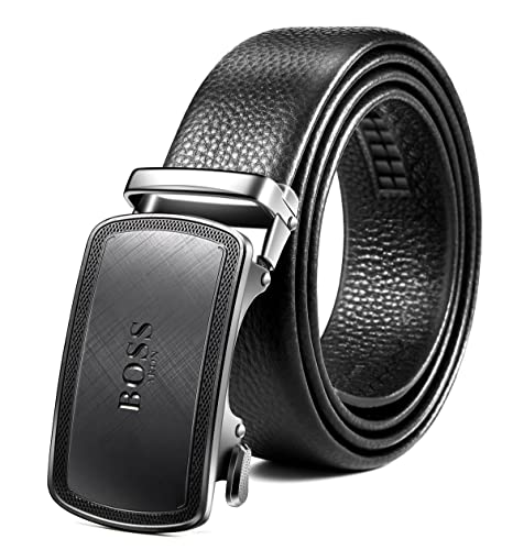 BOSSARON Leder Gürtel für Herren Business Anzug,Schwarz Breit 35mm,Größe Einstellbar Leder Gürtel für Herren Business Anzug,Schwarz Breit 35mm,Größe Einstellbar Gürtel (FB2-Schwarz) von BOSSARON