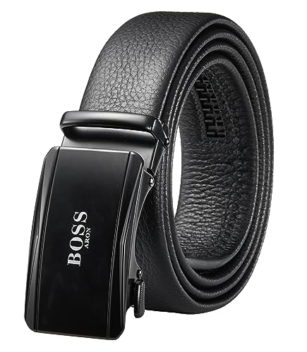 BOSSARON Ledergürtel Herren Leder Gürtel mit Iron Man Stil Automatik Schnalle Business Anzug 35mm Belt (FA10-Schwarz) von BOSSARON