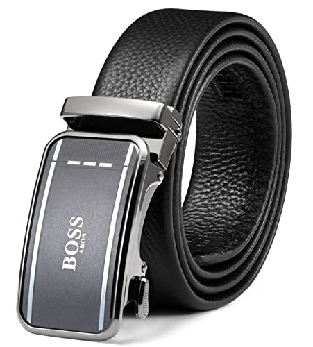 BOSSARON Ledergürtel Herren Leder Gürtel mit Iron Man Stil Automatik Schnalle Business Anzug 35mm Belt (FA3-Schwarz) von BOSSARON