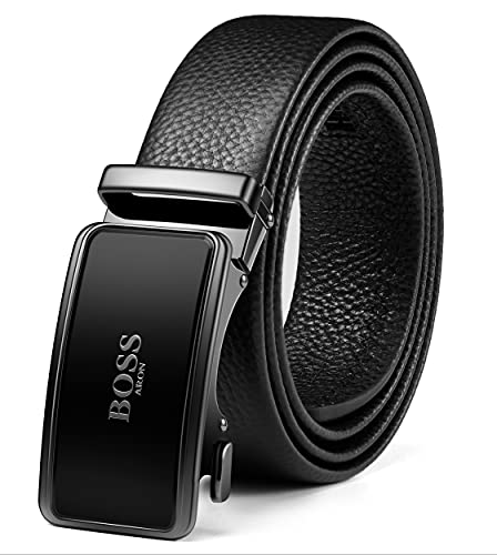 BOSSARON Ledergürtel Herren Leder Gürtel mit Iron Man Stil Automatik Schnalle Business Anzug 35mm Belt (FA4-Schwarz) von BOSSARON