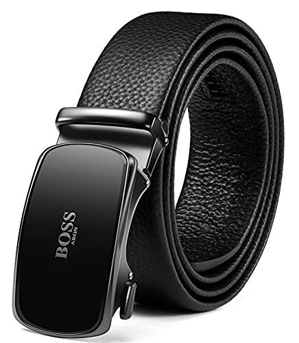 BOSSARON Ledergürtel Herren Leder Gürtel mit Iron Man Stil Automatik Schnalle Business Anzug 35mm Belt (FA5-Schwarz) von BOSSARON