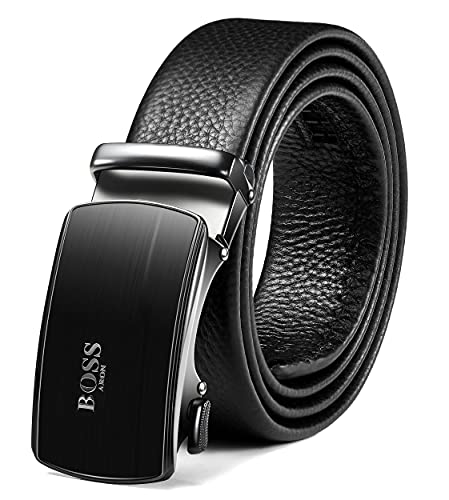 BOSSARON Ledergürtel Herren Leder Gürtel mit Iron Man Stil Automatik Schnalle Business Anzug 35mm Belt (FA6-Schwarz) von BOSSARON