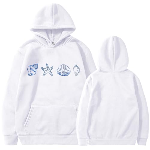 BOSSETY Grafik-Kapuzenpullover für Damen, Y2k-Muschel-Print, übergroßes Sweatshirt, adrette Kapuzenpullover, süße Kleidung für Teenager-Mädchen von BOSSETY
