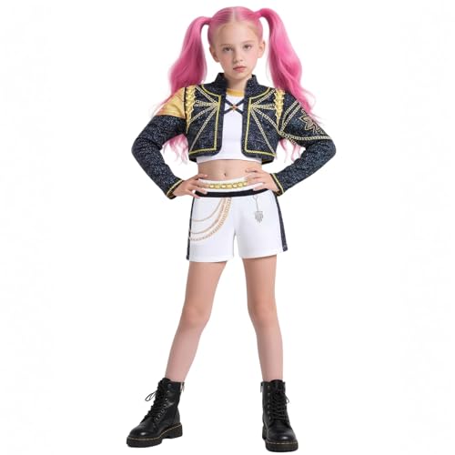 BOSSETY K pop Demon Hunters Kostüm Kinder, Rumi Mira Zoey Huntrix Cosplay Rollenspiel Uniform Komplettes Set Halloween Party Karneval Outfits für Mädchen im Alter von 3-16 Jahren von BOSSETY