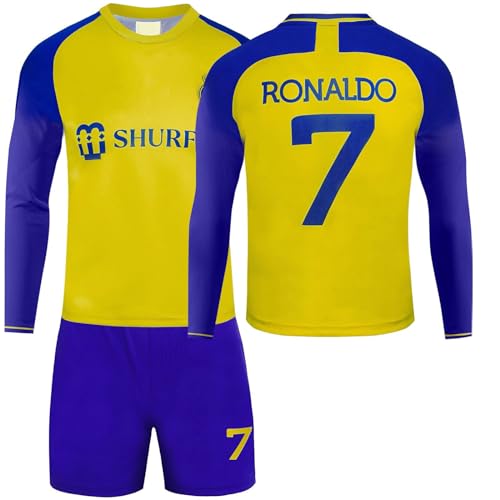 BOSSETY Trikot für Kinder und Erwachsene Al NASSR FC No.7 Fußball Trikot Heim/Auswärtstrikot 2-in-1 Fussball Trikots Football Jersey Nr.7 Langarm Fußballtrikot Kinder Shorts Set für Junge Herren Anzug von BOSSETY