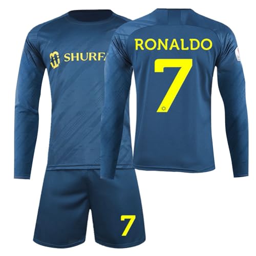 BOSSETY Trikot für Kinder und Erwachsene Al NASSR FC No.7 Fußball Trikot Heim/Auswärtstrikot 2-in-1 Fussball Trikots Football Jersey Nr.7 Langarm Fußballtrikot Kinder Shorts Set für Junge Herren Anzug von BOSSETY