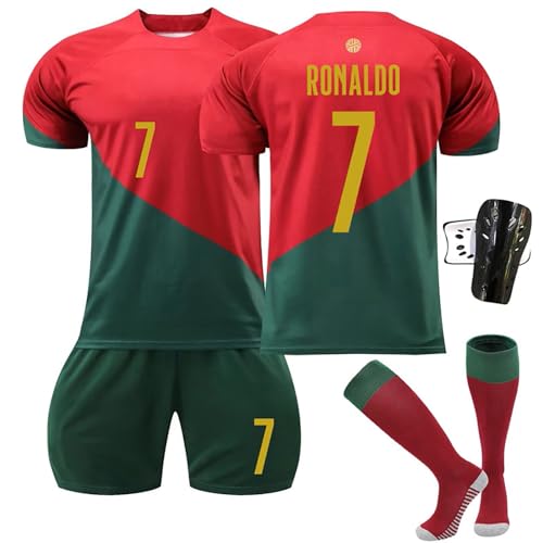 BOSSETY Trikot für Kinder und Erwachsene Al NASSR FC No.7 Fußball Trikot Heim/Auswärtstrikot Fussball Trikots Football Jersey, Top Shorts Socken Schienbeinschoner 4-teiliges Set für Junge Herren Anzug von BOSSETY