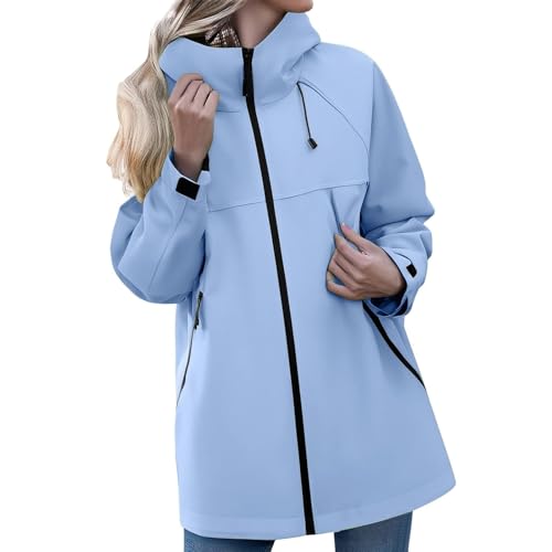 Softshelljacke Für Damen Leicht Regenjacke für Atmungsaktiv Fahrradjacke dünne regenjacke übergangsjacke Wasserdicht Atmungsaktiv Softshelljacke Einfarbig Regenmantel Funktionsjacke mit Kapuze von BOSSETY
