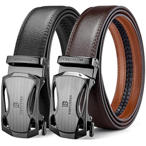 BOSTANTEN 2 Stück Ledergürtel Herren Leder Gürtel mit Automatik Schnalle Jeans Belt Sets von BOSTANTEN