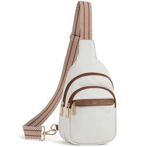 BOSTANTEN Brusttasche Damen Schulterrucksack Sling Bags Klein Umhängetasche Crossbody Bag PU Leder Bauchtasche Stylisch,Beige mit Braun von BOSTANTEN