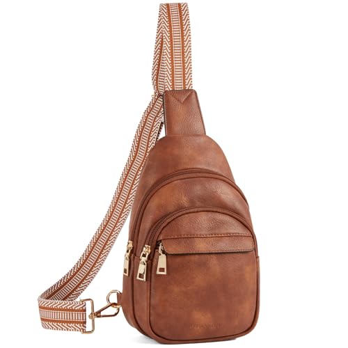 BOSTANTEN Brusttasche Damen Schulterrucksack Sling Bags Klein Umhängetasche Crossbody Bag PU Leder Bauchtasche Stylisch,Braun von BOSTANTEN