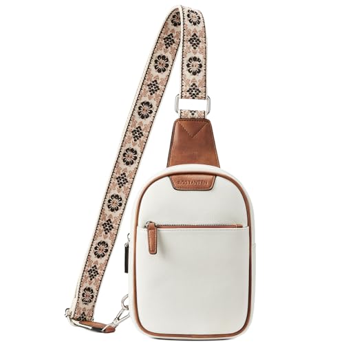 BOSTANTEN Damen Bauchtasche,Sling Bag für Damen Brusttasche PU Leder Crossbody Bag Klein Umhängetasche Multipurpose Daypack, Beige mit Braun von BOSTANTEN