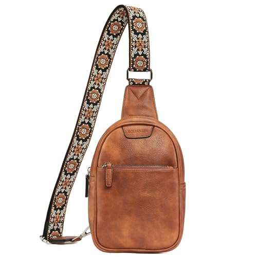 BOSTANTEN Damen Bauchtasche,Sling Bag für Damen Brusttasche PU Leder Crossbody Bag Klein Umhängetasche Multipurpose Daypack, Bruan von BOSTANTEN