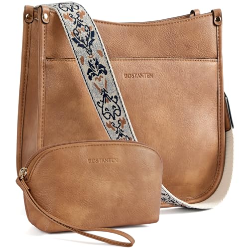 BOSTANTEN Damen Handtasche Kleine Umhängetasche PU Leder Schultertasche mit Geldbörse für Frauen Crossbody Bags mit verstellbarem Farbigem Riemen,Kamelbraun von BOSTANTEN