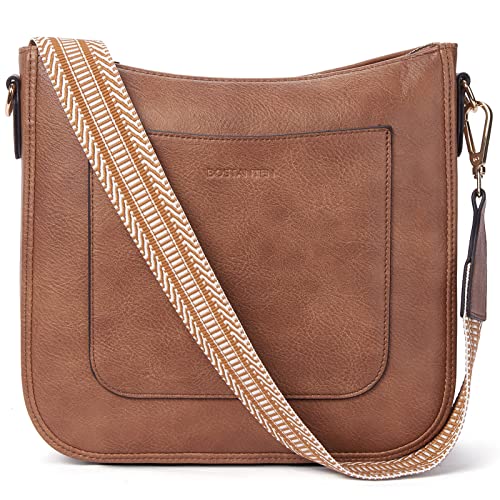 BOSTANTEN Damen Handtasche Kleine Umhängetasche aus PU Leder Schultertasche für Frauen Crossbody Bags mit verstellbarem Farbigem Riemen,Braun von BOSTANTEN