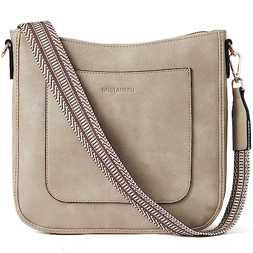 BOSTANTEN Damen Handtasche Kleine Umhängetasche aus PU Leder Schultertasche für Frauen Crossbody Bags mit verstellbarem Farbigem Riemen,Grau von BOSTANTEN