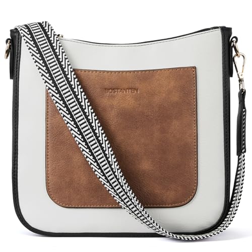 BOSTANTEN umhängetasche damen mittelgroß Handtaschen damen-schultertaschen aus PU Leder shopper tasche für Frauen Hobo Crossbody Bags mit verstellbarem Farbigem Riemen Schwarz mit Braun von BOSTANTEN