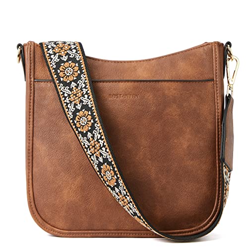 BOSTANTEN Damen Handtasche Kleine Umhängetasche aus PU Leder Schultertasche für Frauen Crossbody Bags mit verstellbarem Farbigem Riemen - Braun von BOSTANTEN