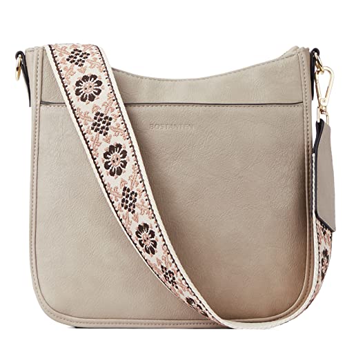 BOSTANTEN Damen Handtasche Kleine Umhängetasche aus PU Leder Schultertasche für Frauen Crossbody Bags mit verstellbarem Farbigem Riemen - Grau von BOSTANTEN