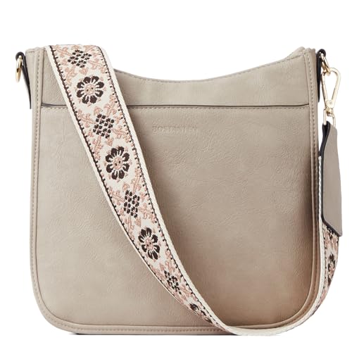 BOSTANTEN Handtasche Damen Mittelgroß Umhängetasche Crossbody Bags Leder Schultertasche für Frauen Shopper Tasche mit Verstellbarem Farbigem Riemen Grau von BOSTANTEN