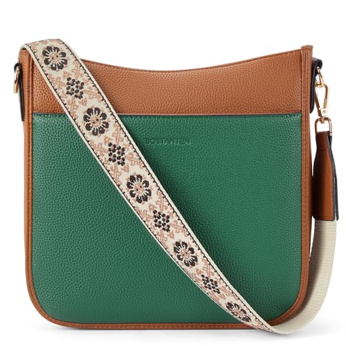 BOSTANTEN Damen Handtasche Kleine Umhängetasche aus PU Leder Schultertasche für Frauen Crossbody Bags mit verstellbarem Farbigem Riemen-Grün mit Braun von BOSTANTEN