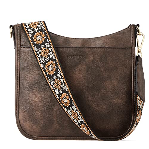 BOSTANTEN Damen Handtasche Kleine Umhängetasche aus PU Leder Schultertasche für Frauen Crossbody Bags mit verstellbarem Farbigem Riemen - Kaffee von BOSTANTEN