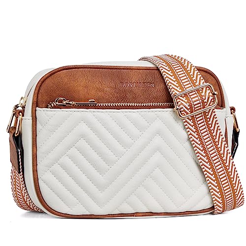 BOSTANTEN Damen Handy Umhängetasche, Crossbody Bag mit verstellbarem Breiter Gurt, PU Leder Gesteppte Umhängetasche für Damen von BOSTANTEN