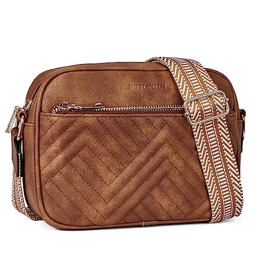 BOSTANTEN Damen Handy Umhängetasche, Crossbody Bag mit verstellbarem Breiter Gurt, PU Leder Gesteppte Umhängetasche für Damen von BOSTANTEN