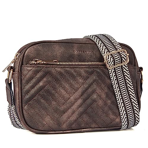 BOSTANTEN Damen Handy Umhängetasche, Crossbody Bag mit verstellbarem Breiter Gurt, PU Leder Gesteppte Umhängetasche für Damen von BOSTANTEN