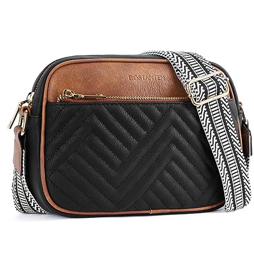 BOSTANTEN Damen Handy Umhängetasche, Crossbody Bag mit verstellbarem Breiter Gurt, PU Leder Gesteppte Umhängetasche für Damen von BOSTANTEN