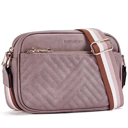 BOSTANTEN Damen Handy Umhängetasche, Crossbody Bag mit verstellbarem Breiter Gurt, PU Leder Gesteppte Umhängetasche für Damen von BOSTANTEN