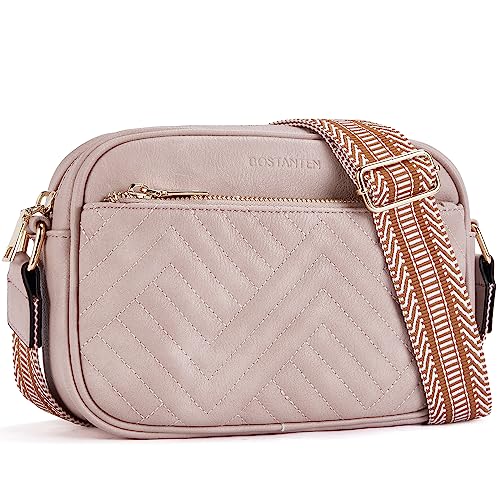 BOSTANTEN Damen Handy Umhängetasche, Crossbody Bag mit verstellbarem Breiter Gurt, PU Leder Gesteppte Umhängetasche für Damen von BOSTANTEN