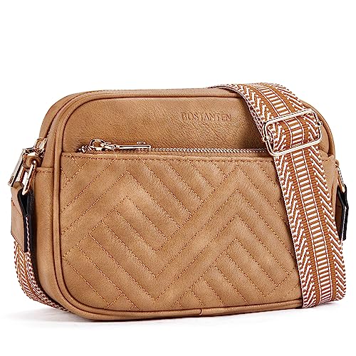 BOSTANTEN Damen Handy Umhängetasche, Crossbody Bag mit verstellbarem Breiter Gurt, PU Leder Gesteppte Umhängetasche für Damen von BOSTANTEN