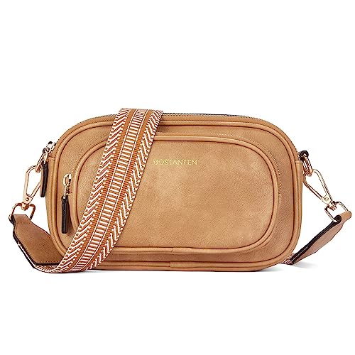 BOSTANTEN Damen Handy Umhängetasche, Crossbody Bag mit verstellbarem Breiter Gurt, PU Leder Gesteppte Umhängetasche für Damen von BOSTANTEN