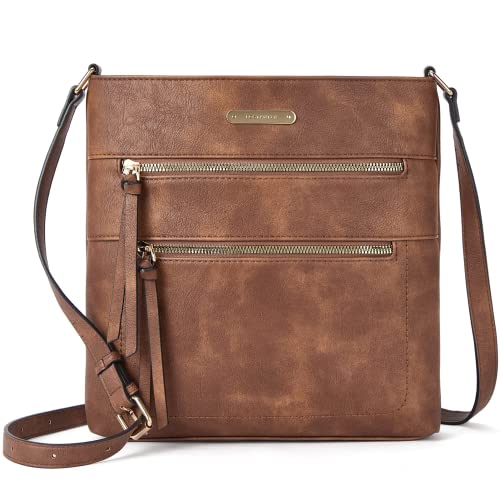 BOSTANTEN Damen Handy Umhängetasche Mittel, PU Leder Crossbody Schultertasche, Reißverschlusstasche Handtasche Damen Umhängetasche Braun von BOSTANTEN