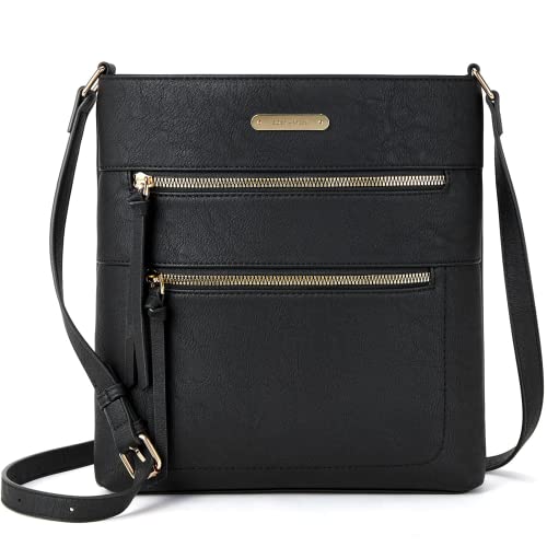 BOSTANTEN Damen Handy Umhängetasche Mittel, PU Leder Crossbody Schultertasche, Reißverschlusstasche Handtasche Damen Umhängetasche Schwarz von BOSTANTEN